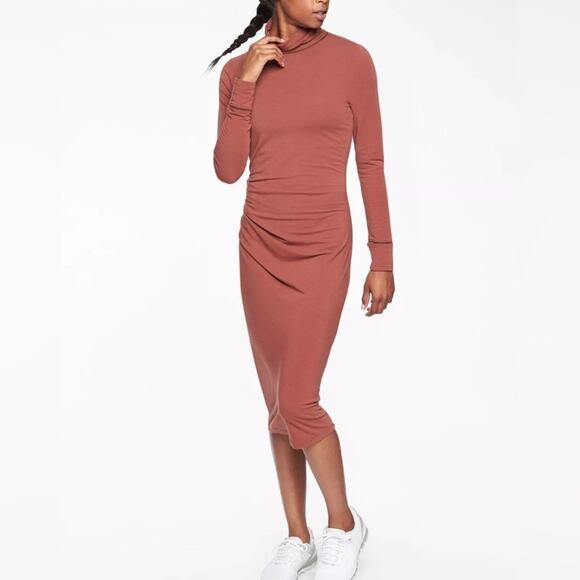 Athleta Industry Turtleneck Dress in Havana Brown Long Sleeve Midi Size Small - Picture 1 of 9